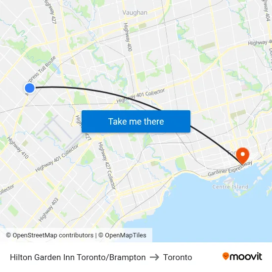 Hilton Garden Inn Toronto/Brampton to Toronto map