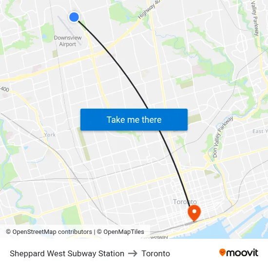 Sheppard West Subway Station to Toronto map