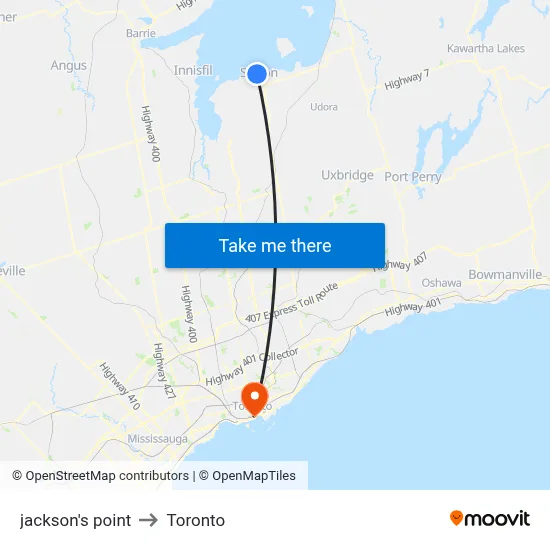 jackson's point to Toronto map