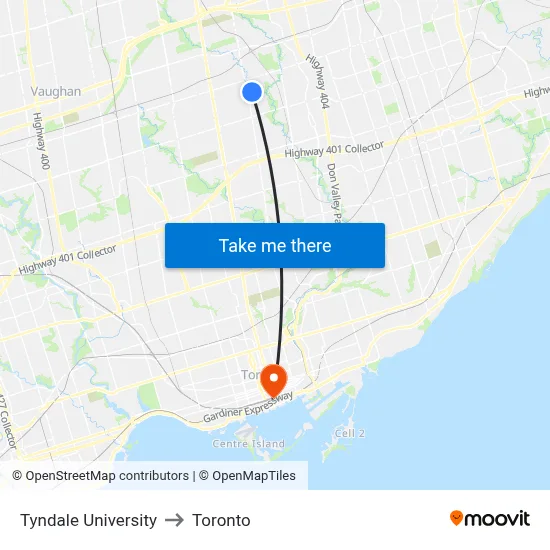 Tyndale University to Toronto map