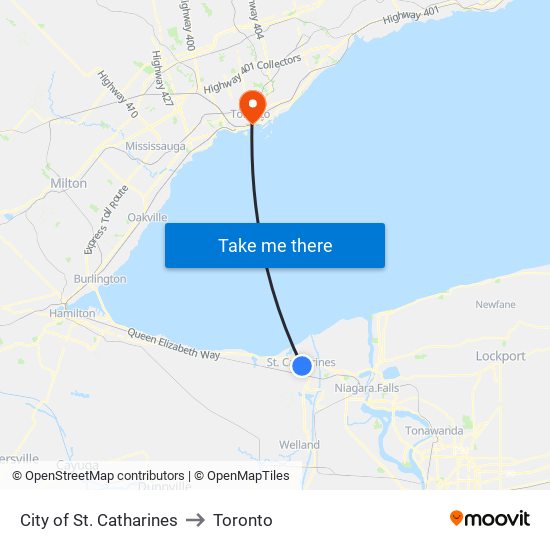 City of St. Catharines to Toronto map