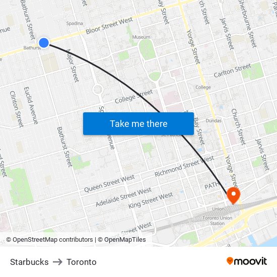Starbucks to Toronto map