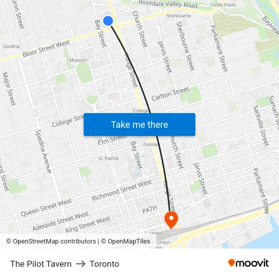 The Pilot Tavern to Toronto map