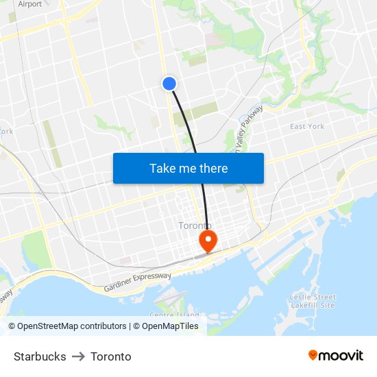 Starbucks to Toronto map