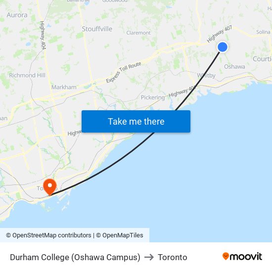 Durham College (Oshawa Campus) to Toronto map