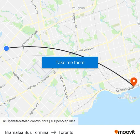 Bramalea Bus Terminal to Toronto map