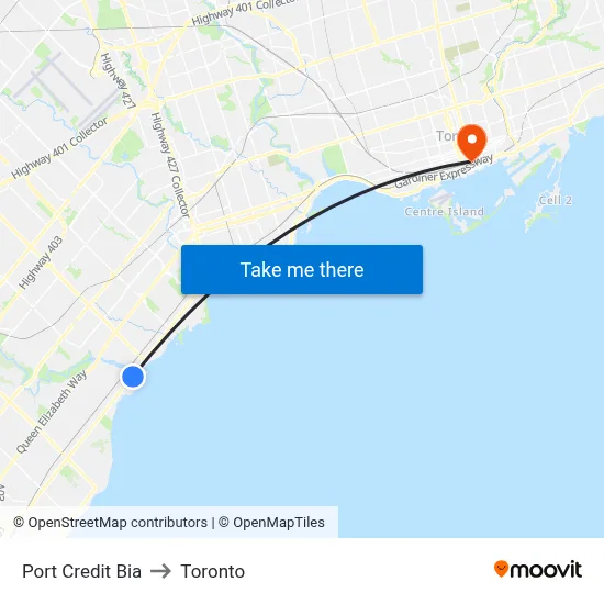 Port Credit Bia to Toronto map