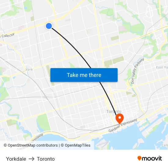 Yorkdale to Toronto map