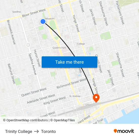 Trinity College to Toronto map