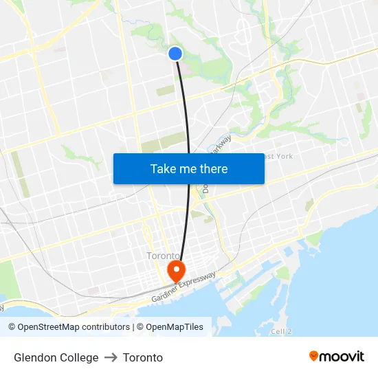 Glendon College to Toronto map