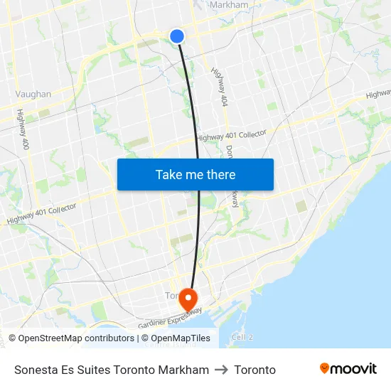 Sonesta Es Suites Toronto Markham to Toronto map