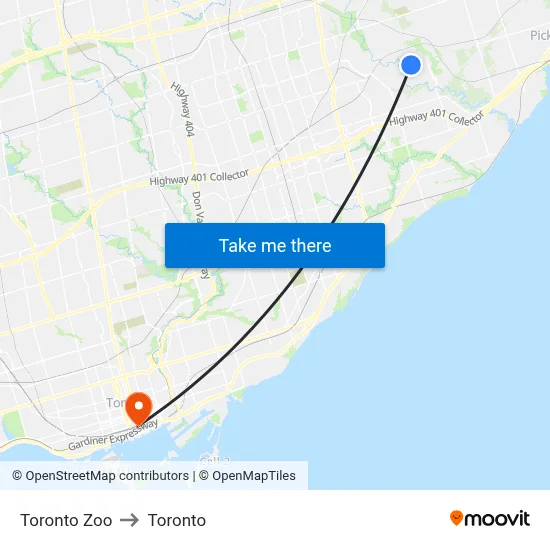 Toronto Zoo to Toronto map