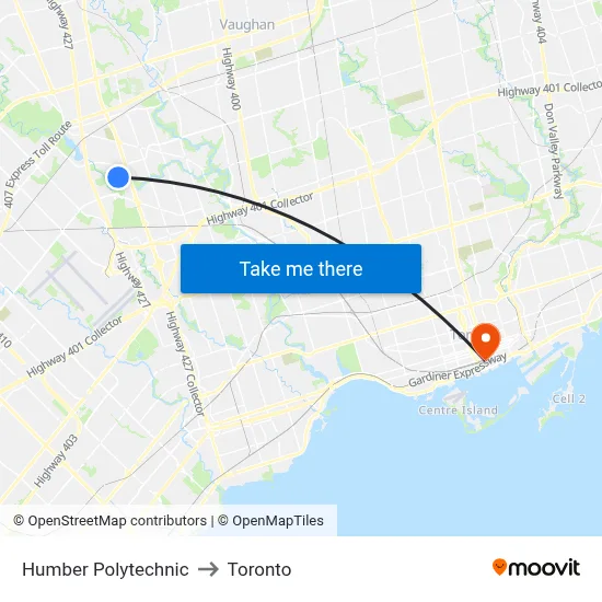 Humber Polytechnic to Toronto map