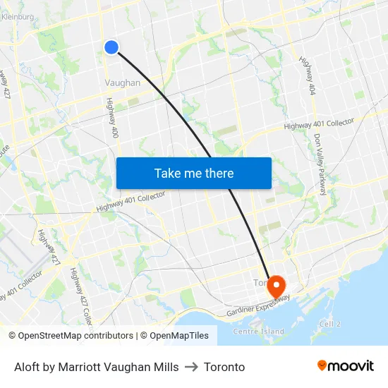 Aloft by Marriott Vaughan Mills to Toronto map