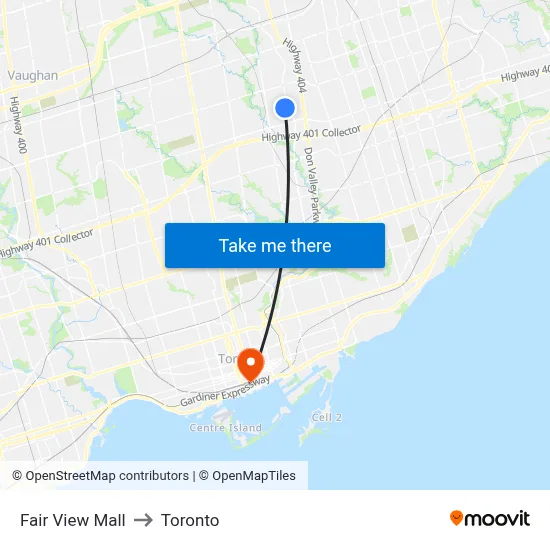 Fair View Mall to Toronto map