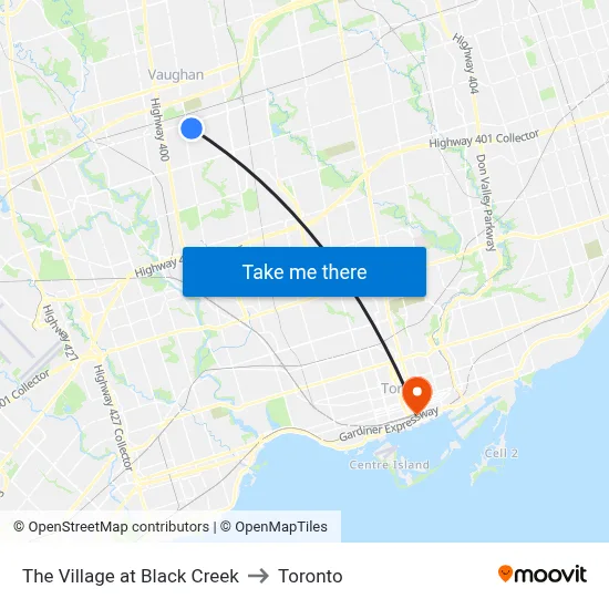 The Village at Black Creek to Toronto map