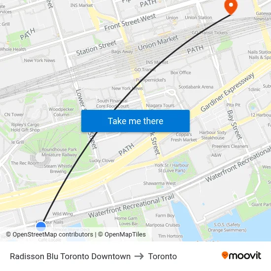 Radisson Blu Toronto Downtown to Toronto map