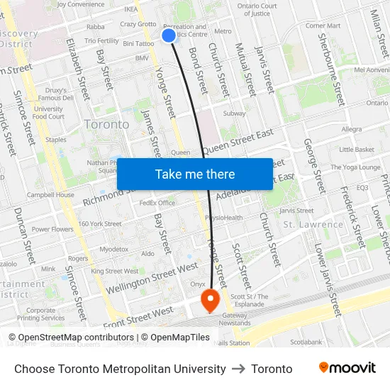 Choose Toronto Metropolitan University to Toronto map