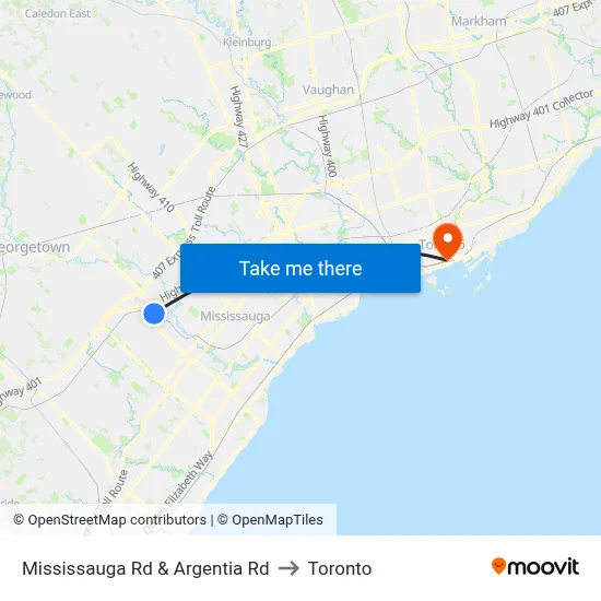 Mississauga Rd & Argentia Rd to Toronto map