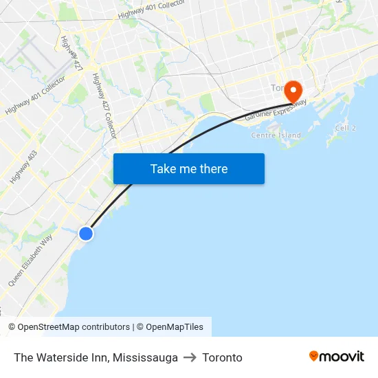 The Waterside Inn, Mississauga to Toronto map