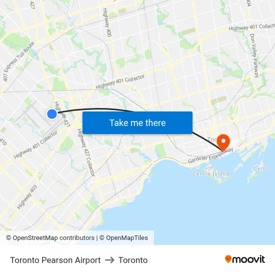 Toronto Pearson Airport to Toronto map