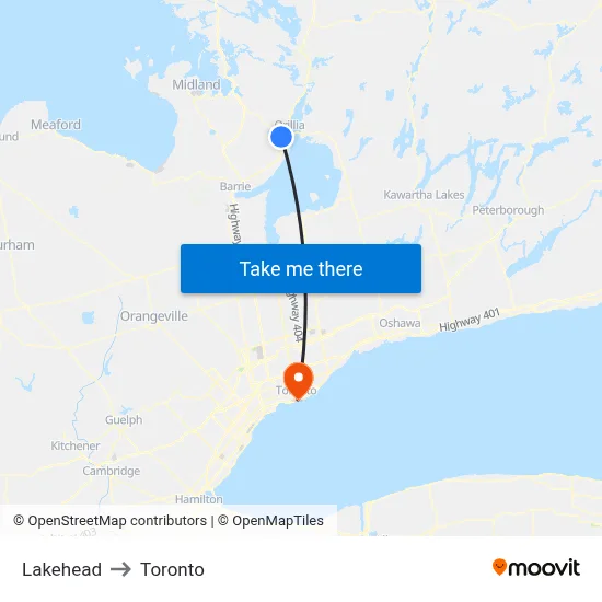 Lakehead to Toronto map