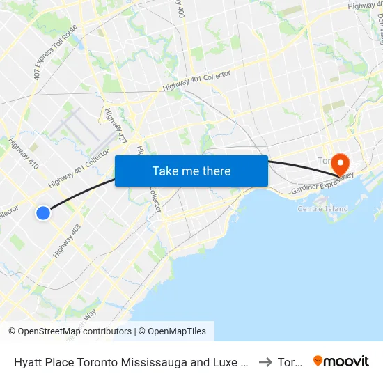 Hyatt Place Toronto Mississauga and Luxe Convention Centre to Toronto map