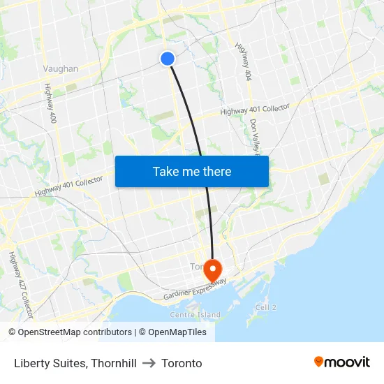 Liberty Suites, Thornhill to Toronto map