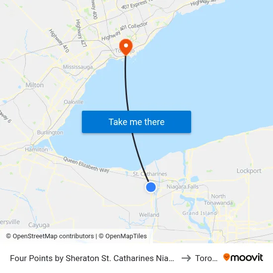 Four Points by Sheraton St. Catharines Niagara Suites to Toronto map