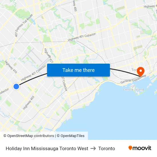 Holiday Inn Mississauga Toronto West to Toronto map