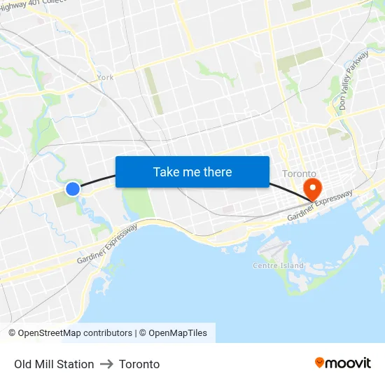Old Mill Station to Toronto map