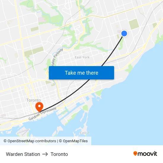 Warden Station to Toronto map