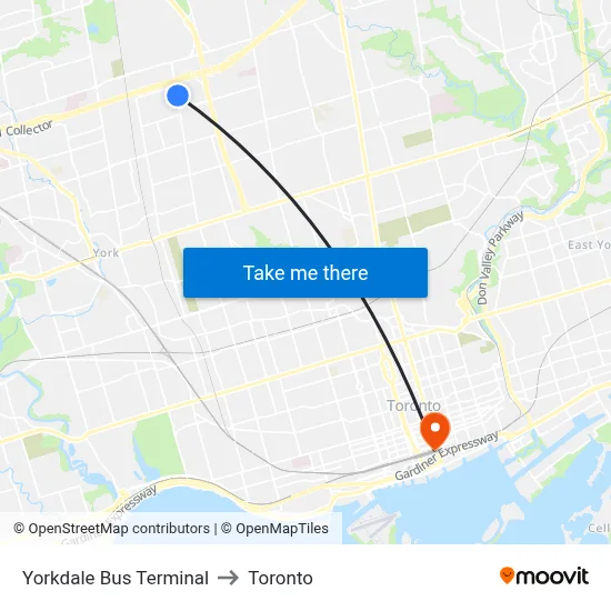 Yorkdale Bus Terminal to Toronto map