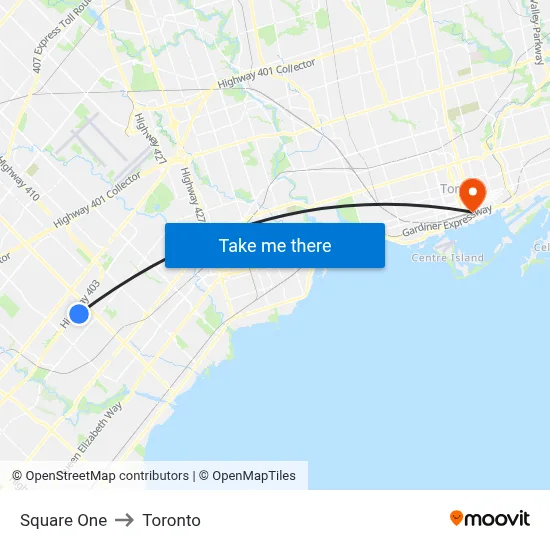 Square One to Toronto map