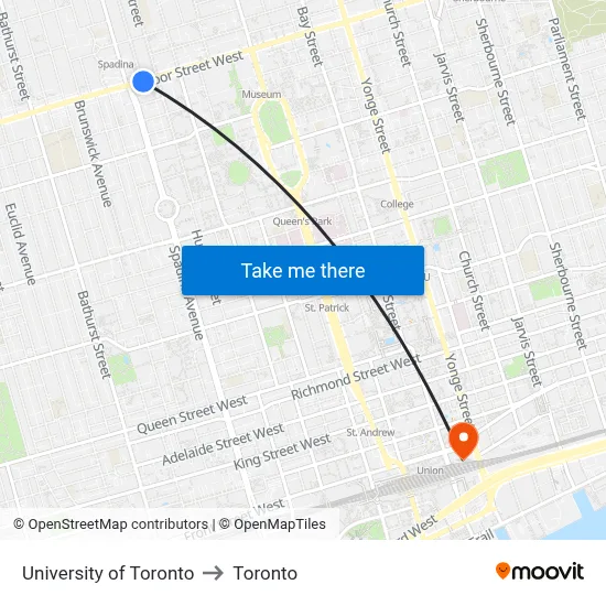 University of Toronto to Toronto map
