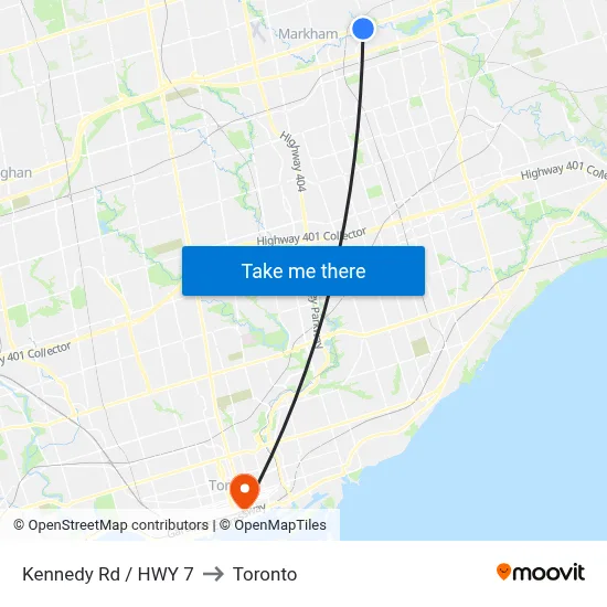 Kennedy Rd / HWY 7 to Toronto map