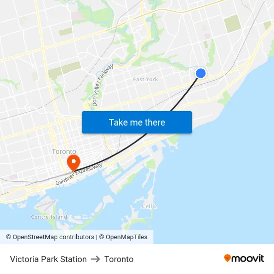 Victoria Park Station to Toronto map