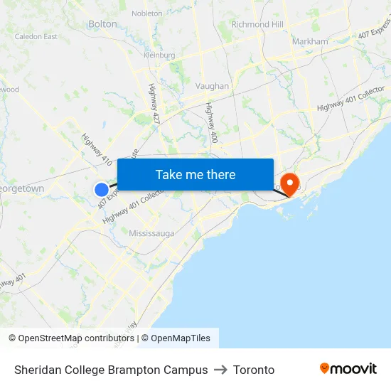 Sheridan College Brampton Campus to Toronto map