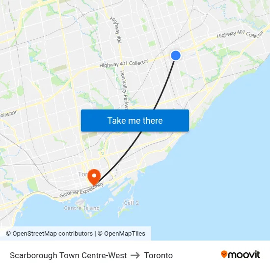 Scarborough Town Centre-West to Toronto map