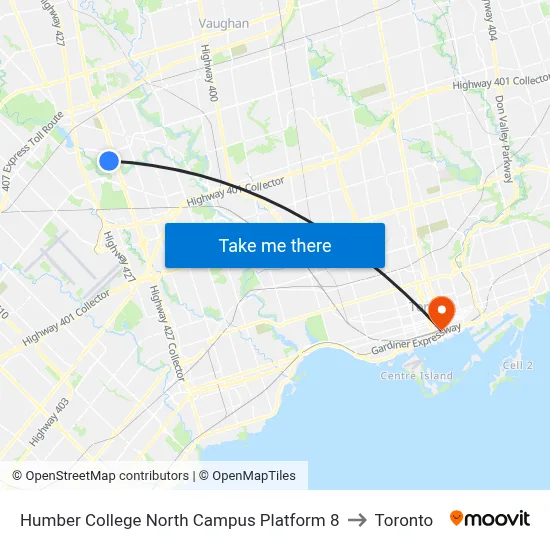 Humber College North Campus Platform 8 to Toronto map