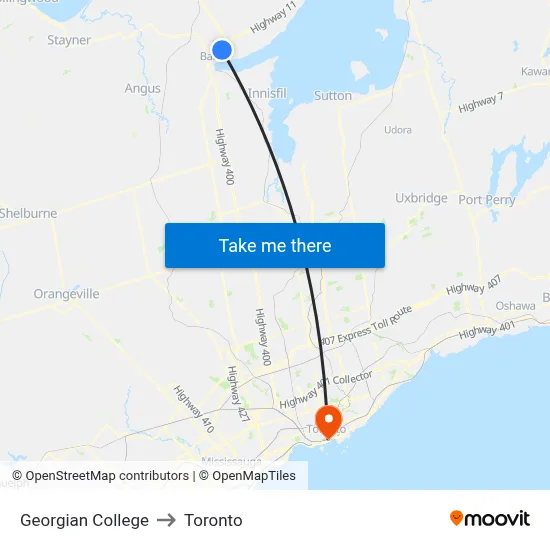 Georgian College to Toronto map