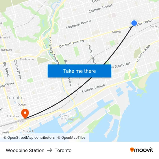 Woodbine Station to Toronto map