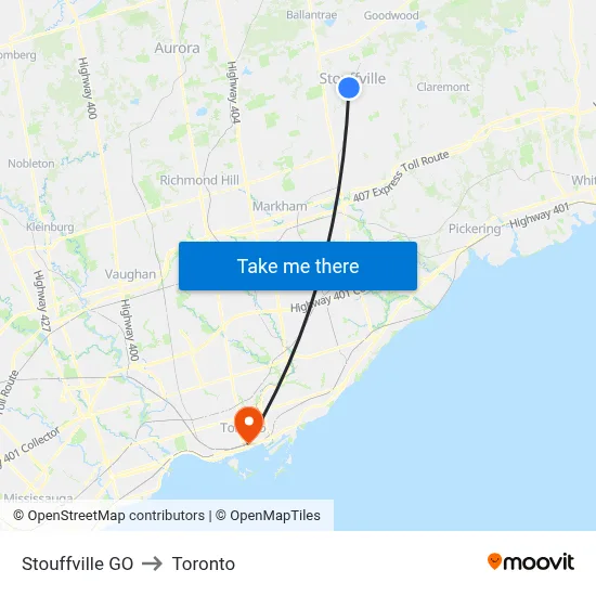 Stouffville GO to Toronto map