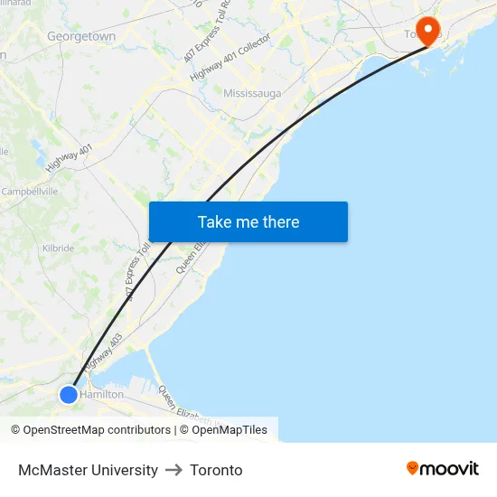 McMaster University to Toronto map