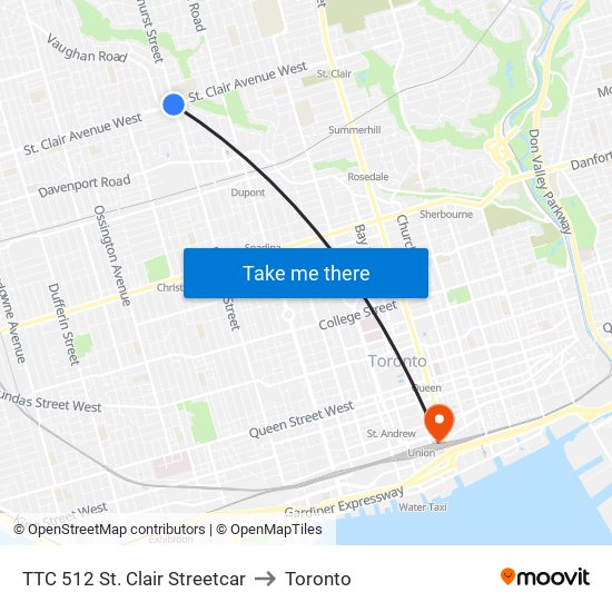 TTC 512 St. Clair Streetcar to Toronto map