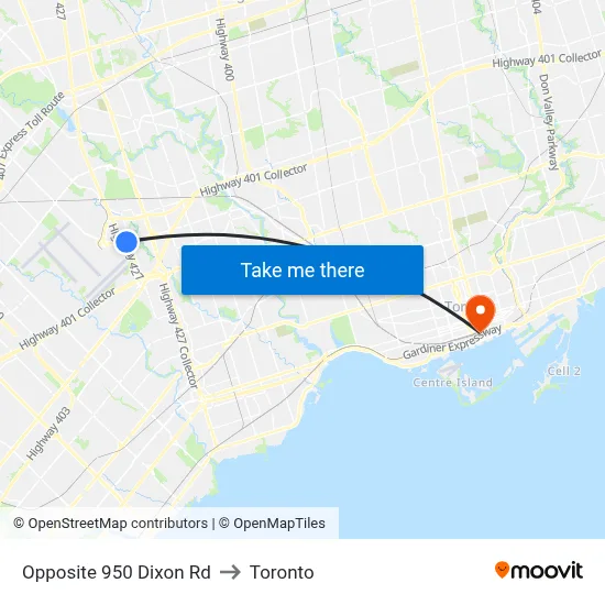 Opposite 950 Dixon Rd to Toronto map