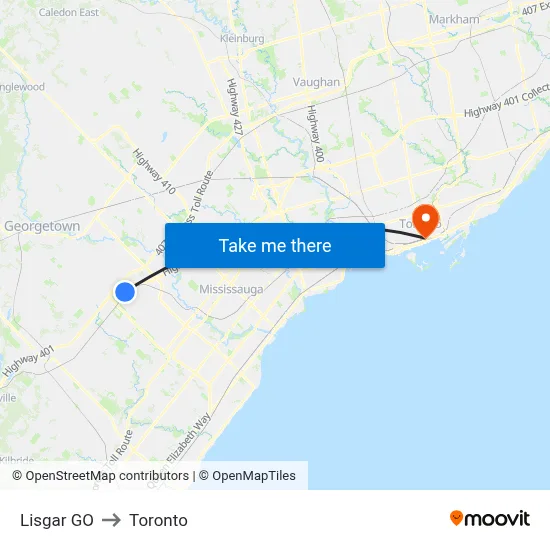 Lisgar GO to Toronto map