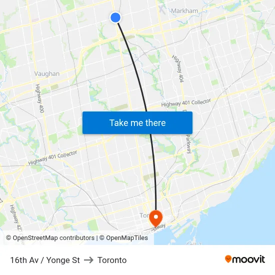 16th Av / Yonge St to Toronto map