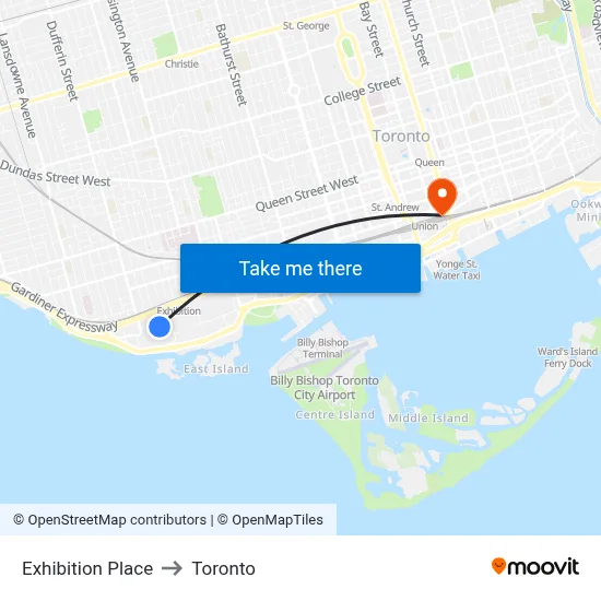 Exhibition Place to Toronto map