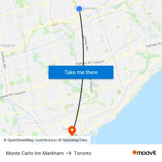 Monte Carlo Inn Markham to Toronto map